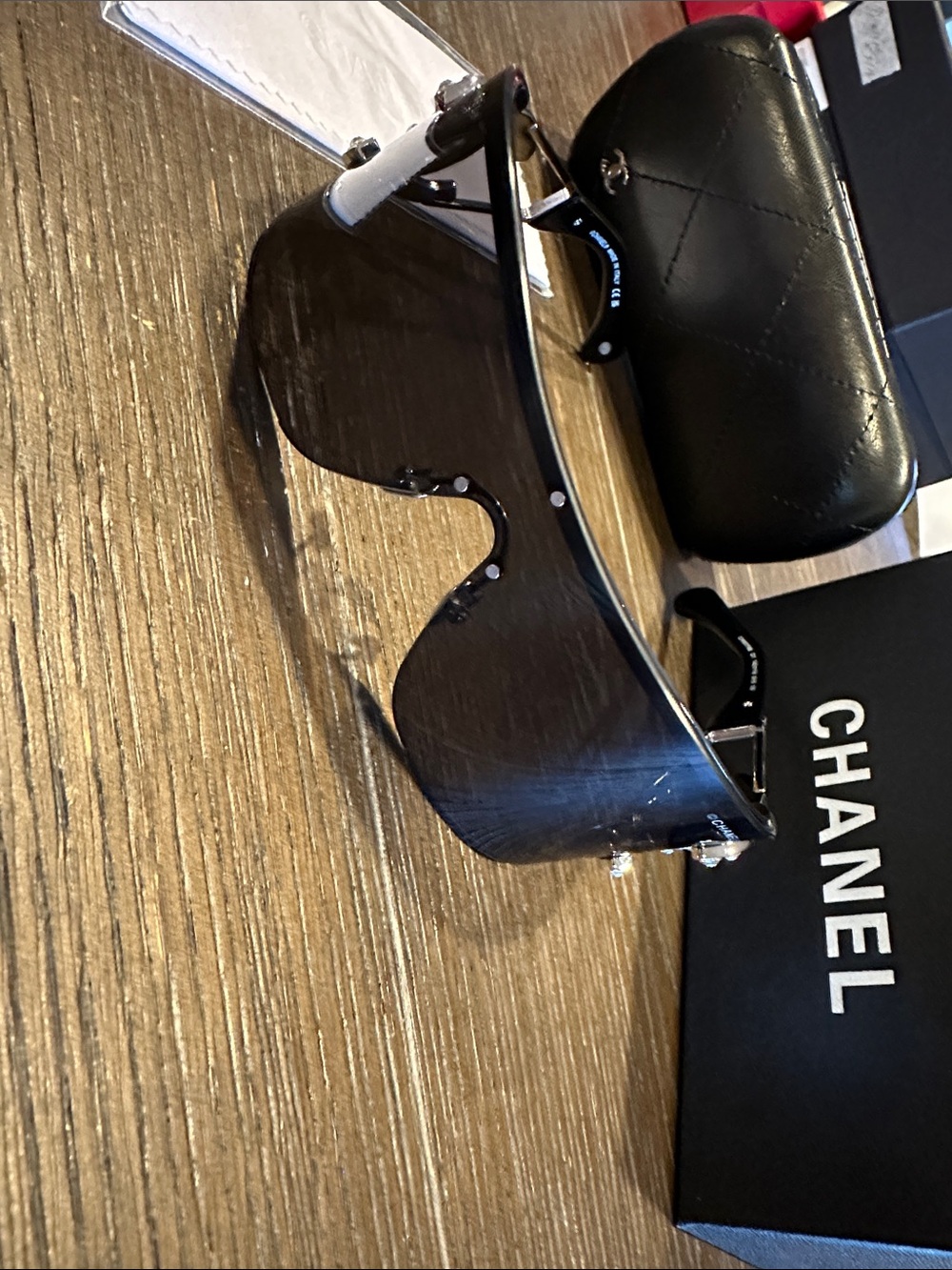 CHANEL Black Crystal CC Shield Visor Sunglasses - Picture 3 of 8